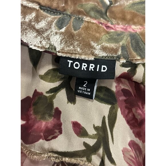 Torrid Floral Velvet Burnout Blouse Tunic Top | Size 2 (2X) | Romantic Boho - Picture 7 of 10